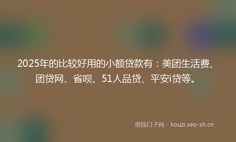 2025年的比较好用的小额贷款有：美团生活费、团贷网、省呗、51人品贷、平安i贷等。