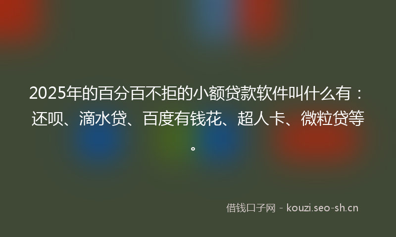 2025年的百分百不拒的小额贷款软件叫什么有：还呗、滴水贷、百度有钱花、超人卡、微粒贷等。