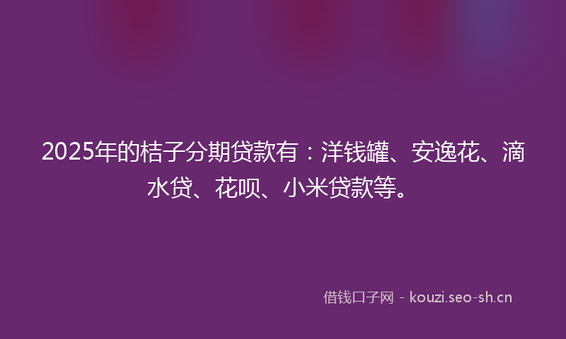 2025年的桔子分期贷款有：洋钱罐、安逸花、滴水贷、花呗、小米贷款等。