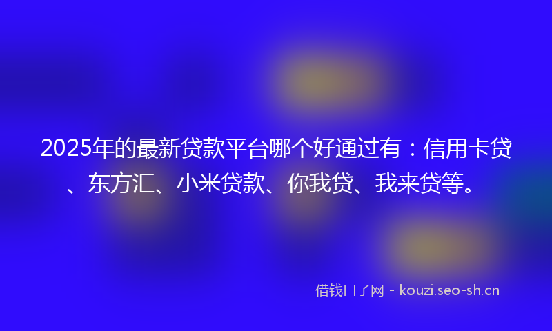 2025年的最新贷款平台哪个好通过有：信用卡贷、东方汇、小米贷款、你我贷、我来贷等。