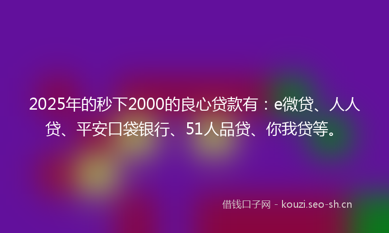 2025年的秒下2000的良心贷款有：e微贷、人人贷、平安口袋银行、51人品贷、你我贷等。