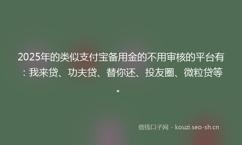 2025年的类似支付宝备用金的不用审核的平台有：我来贷、功夫贷、替你还、投友圈、微粒贷等。