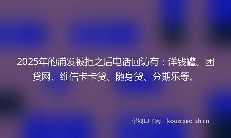 2025年的浦发被拒之后电话回访有:洋钱罐、团贷网、维信卡卡贷、随身贷、分期乐等。