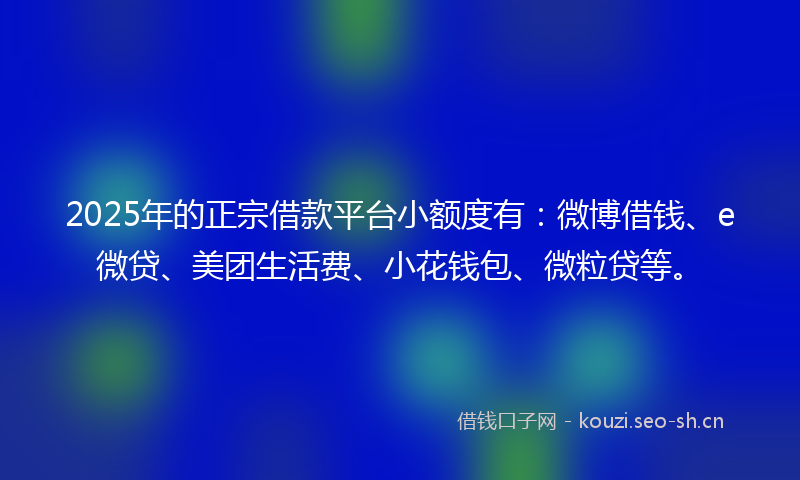 2025年的正宗借款平台小额度有：微博借钱、e微贷、美团生活费、小花钱包、微粒贷等。