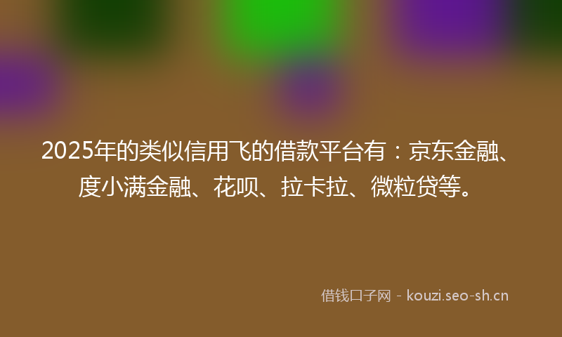 2025年的类似信用飞的借款平台有：京东金融、度小满金融、花呗、拉卡拉、微粒贷等。