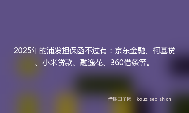 2025年的浦发担保函不过有：京东金融、柯基贷、小米贷款、融逸花、360借条等。
