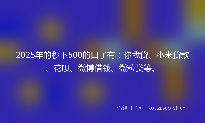 2025年的秒下500的口子有：你我贷、小米贷款、花呗、微博借钱、微粒贷等。