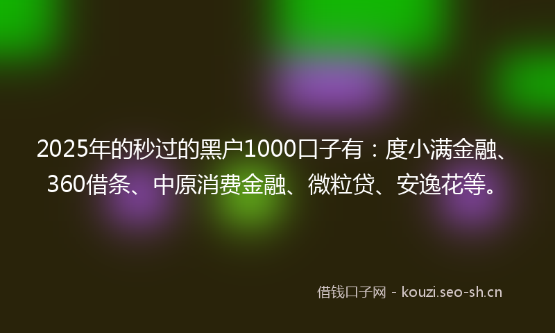 2025年的秒过的黑户1000口子有：度小满金融、360借条、中原消费金融、微粒贷、安逸花等。