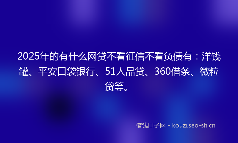 2025年的有什么网贷不看征信不看负债有：洋钱罐、平安口袋银行、51人品贷、360借条、微粒贷等。