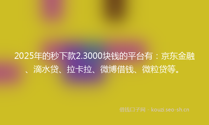 2025年的秒下款2.3000块钱的平台有：京东金融、滴水贷、拉卡拉、微博借钱、微粒贷等。