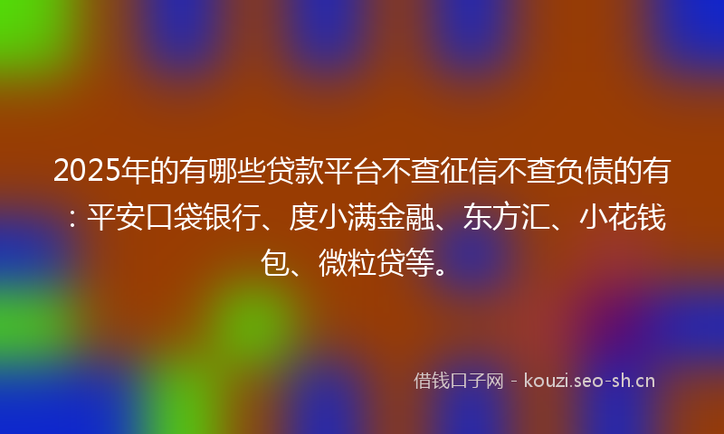 2025年的有哪些贷款平台不查征信不查负债的有：平安口袋银行、度小满金融、东方汇、小花钱包、微粒贷等。