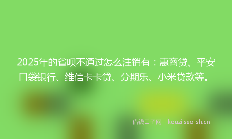 2025年的省呗不通过怎么注销有:惠商贷、平安口袋银行、维信卡卡贷、分期乐、小米贷款等。