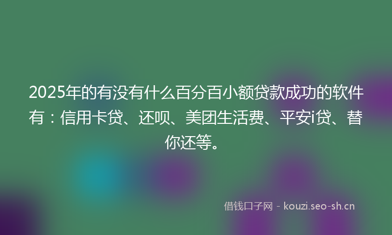 2025年的有没有什么百分百小额贷款成功的软件有：信用卡贷、还呗、美团生活费、平安i贷、替你还等。
