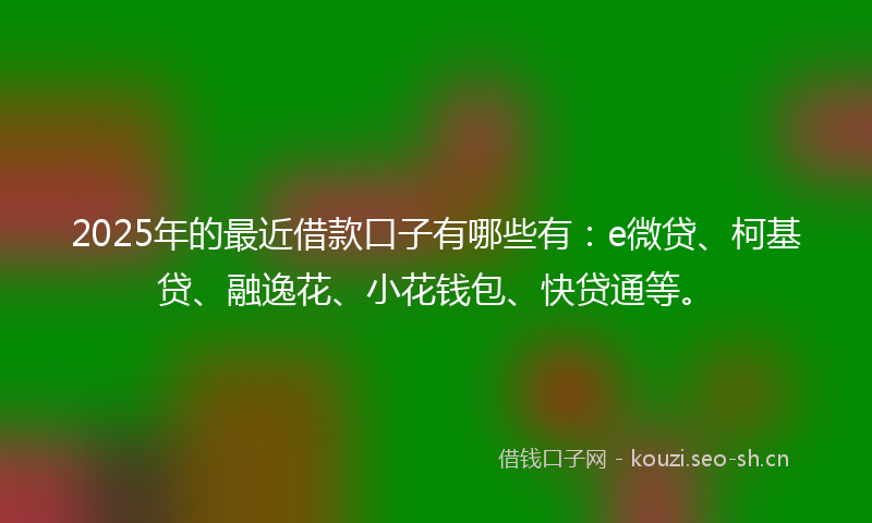 2025年的最近借款口子有哪些有：e微贷、柯基贷、融逸花、小花钱包、快贷通等。