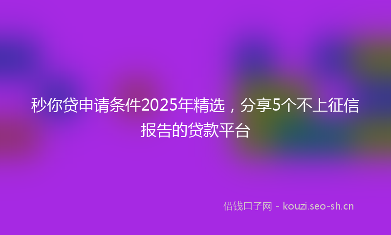 秒你贷申请条件2025年精选，分享5个不上征信报告的贷款平台
