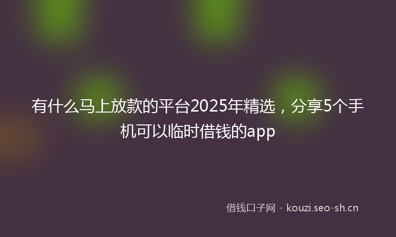 有什么马上放款的平台2025年精选，分享5个手机可以临时借钱的app
