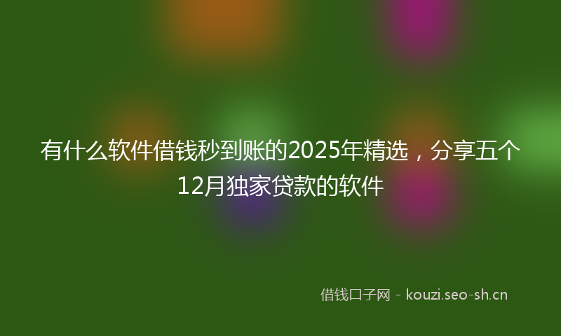 有什么软件借钱秒到账的2025年精选，分享五个12月独家贷款的软件