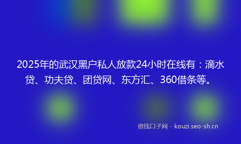 2025年的武汉黑户私人放款24小时在线有：滴水贷、功夫贷、团贷网、东方汇、360借条等。