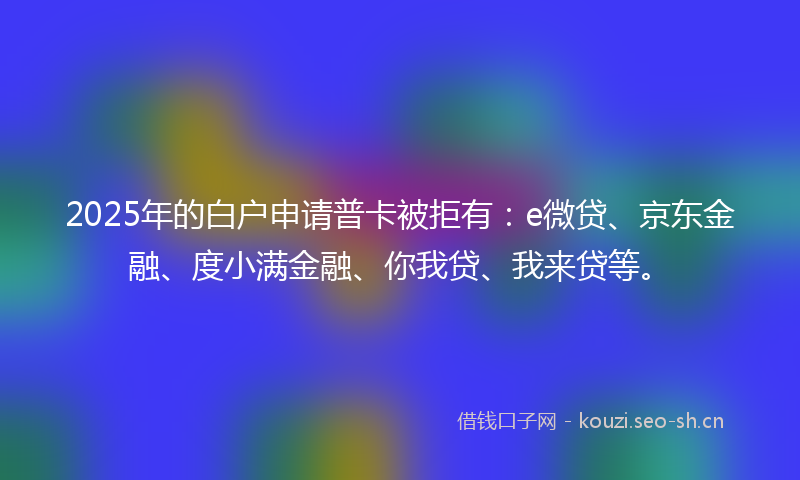 2025年的白户申请普卡被拒有:e微贷、京东金融、度小满金融、你我贷、我来贷等。