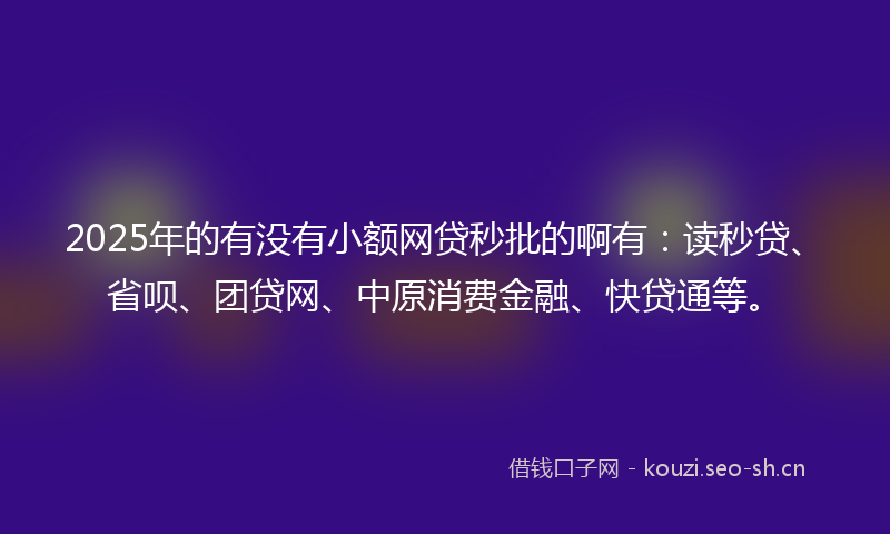 2025年的有没有小额网贷秒批的啊有：读秒贷、省呗、团贷网、中原消费金融、快贷通等。