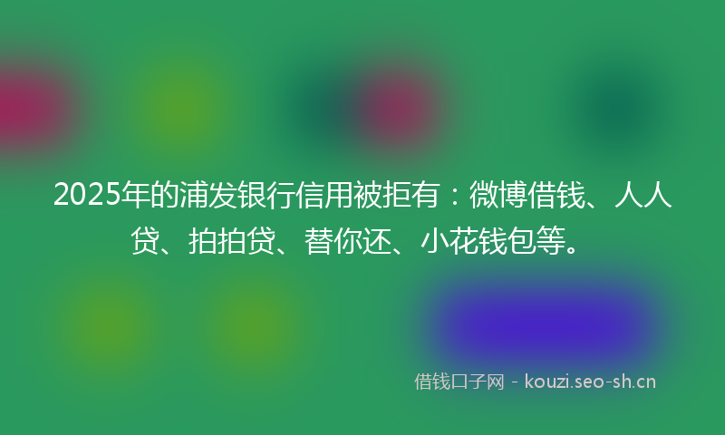 2025年的浦发银行信用被拒有:微博借钱、人人贷、拍拍贷、替你还、小花钱包等。