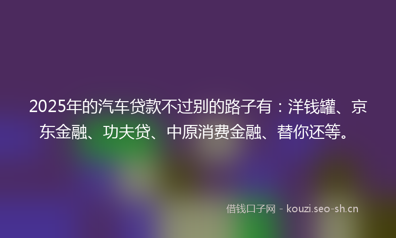2025年的汽车贷款不过别的路子有：洋钱罐、京东金融、功夫贷、中原消费金融、替你还等。
