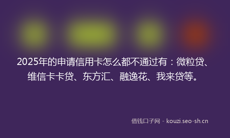 2025年的申请信用卡怎么都不通过有：微粒贷、维信卡卡贷、东方汇、融逸花、我来贷等。