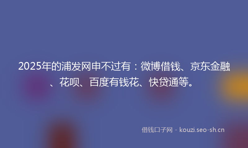 2025年的浦发网申不过有：微博借钱、京东金融、花呗、百度有钱花、快贷通等。