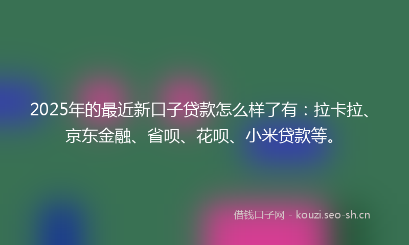 2025年的最近新口子贷款怎么样了有：拉卡拉、京东金融、省呗、花呗、小米贷款等。