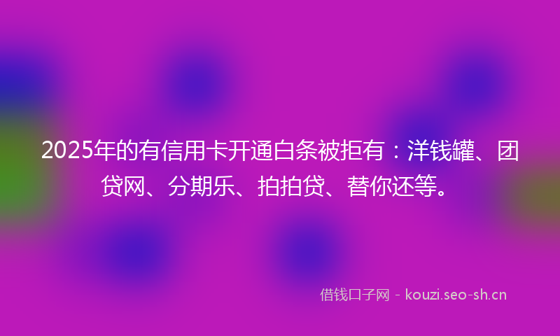 2025年的有信用卡开通白条被拒有：洋钱罐、团贷网、分期乐、拍拍贷、替你还等。