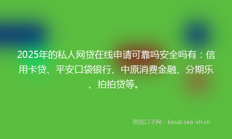 2025年的私人网贷在线申请可靠吗安全吗有：信用卡贷、平安口袋银行、中原消费金融、分期乐、拍拍贷等。