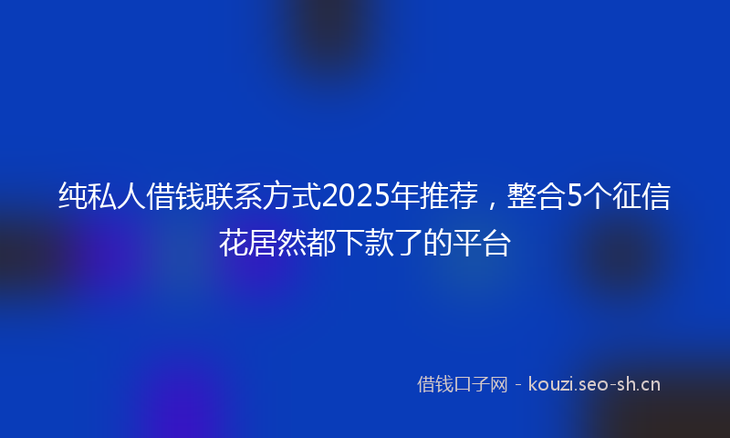 纯私人借钱联系方式2025年推荐，整合5个征信花居然都下款了的平台