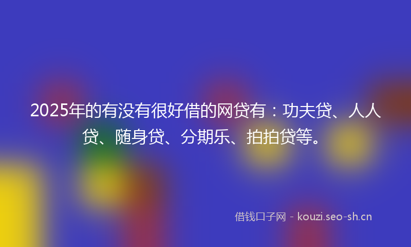2025年的有没有很好借的网贷有：功夫贷、人人贷、随身贷、分期乐、拍拍贷等。