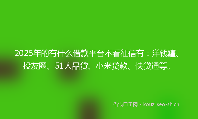 2025年的有什么借款平台不看征信有：洋钱罐、投友圈、51人品贷、小米贷款、快贷通等。
