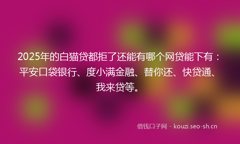 2025年的白猫贷都拒了还能有哪个网贷能下有:平安口袋银行、度小满金融、替你还、快贷通、我来贷等。