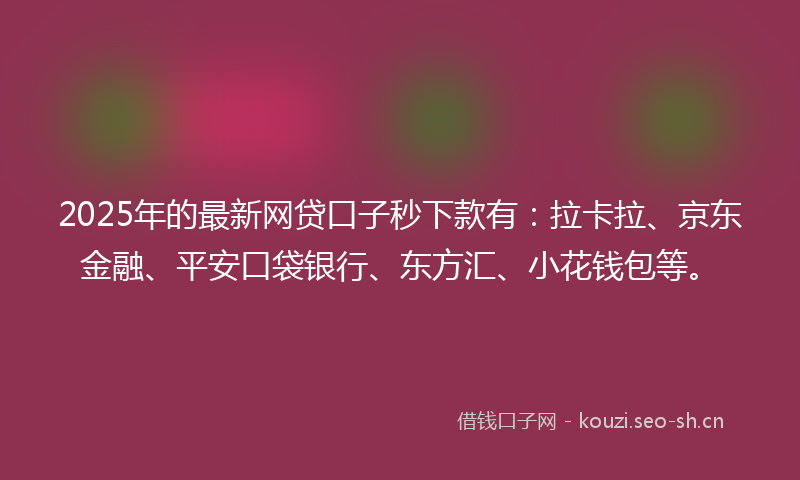 2025年的最新网贷口子秒下款有：拉卡拉、京东金融、平安口袋银行、东方汇、小花钱包等。