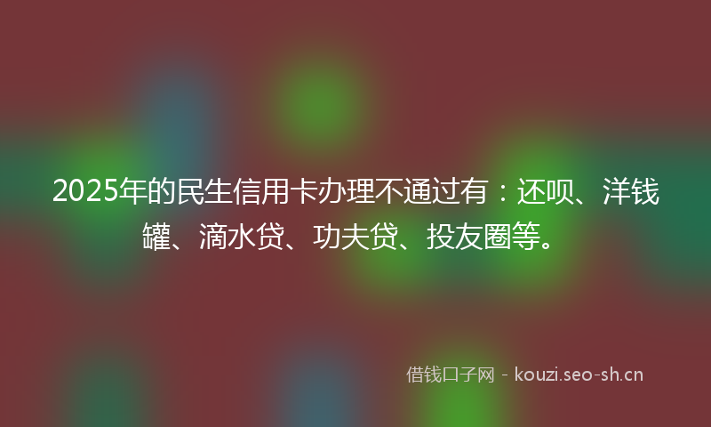 2025年的民生信用卡办理不通过有：还呗、洋钱罐、滴水贷、功夫贷、投友圈等。