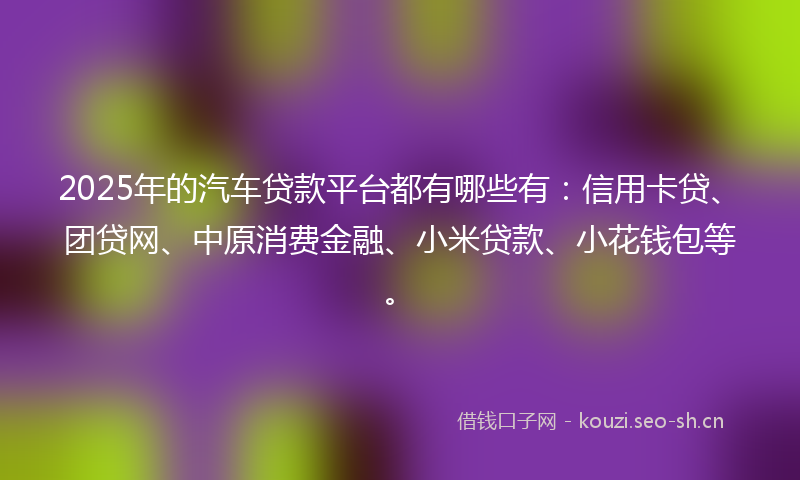 2025年的汽车贷款平台都有哪些有：信用卡贷、团贷网、中原消费金融、小米贷款、小花钱包等。
