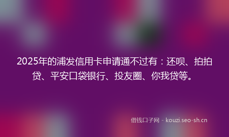 2025年的浦发信用卡申请通不过有：还呗、拍拍贷、平安口袋银行、投友圈、你我贷等。
