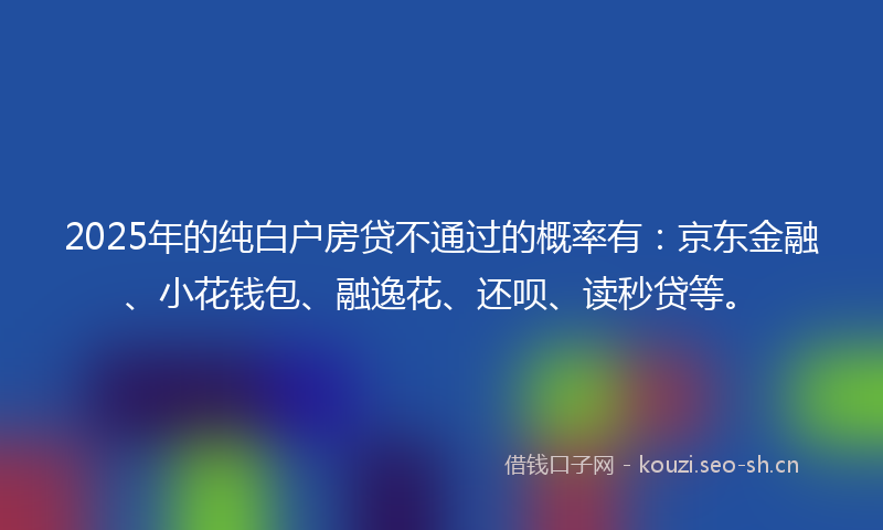 2025年的纯白户房贷不通过的概率有：京东金融、小花钱包、融逸花、还呗、读秒贷等。