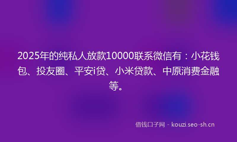 2025年的纯私人放款10000联系微信有:小花钱包、投友圈、平安i贷、小米贷款、中原消费金融等。