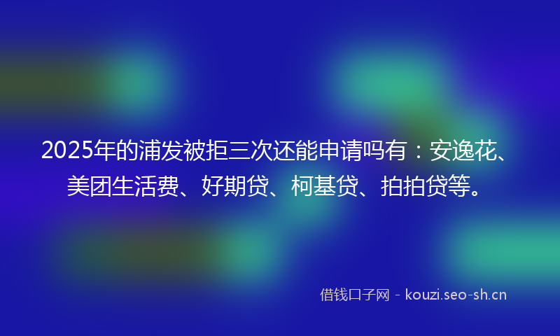 2025年的浦发被拒三次还能申请吗有:安逸花、美团生活费、好期贷、柯基贷、拍拍贷等。