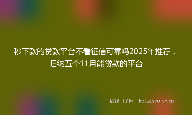 秒下款的贷款平台不看征信可靠吗2025年推荐，归纳五个11月能贷款的平台