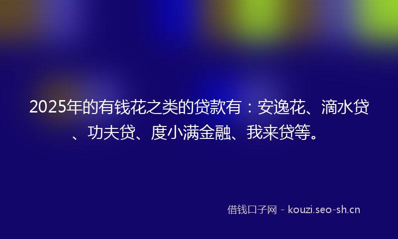 2025年的有钱花之类的贷款有：安逸花、滴水贷、功夫贷、度小满金融、我来贷等。