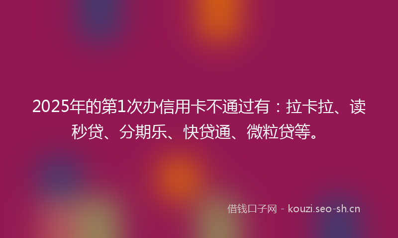 2025年的第1次办信用卡不通过有：拉卡拉、读秒贷、分期乐、快贷通、微粒贷等。