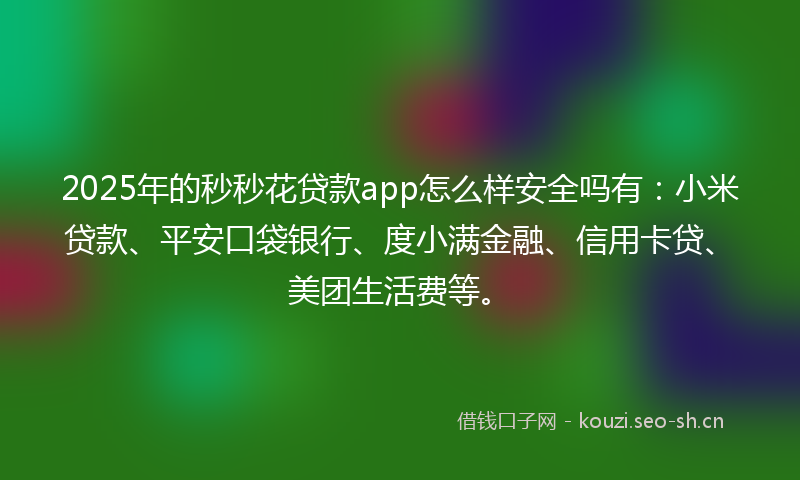 2025年的秒秒花贷款app怎么样安全吗有：小米贷款、平安口袋银行、度小满金融、信用卡贷、美团生活费等。