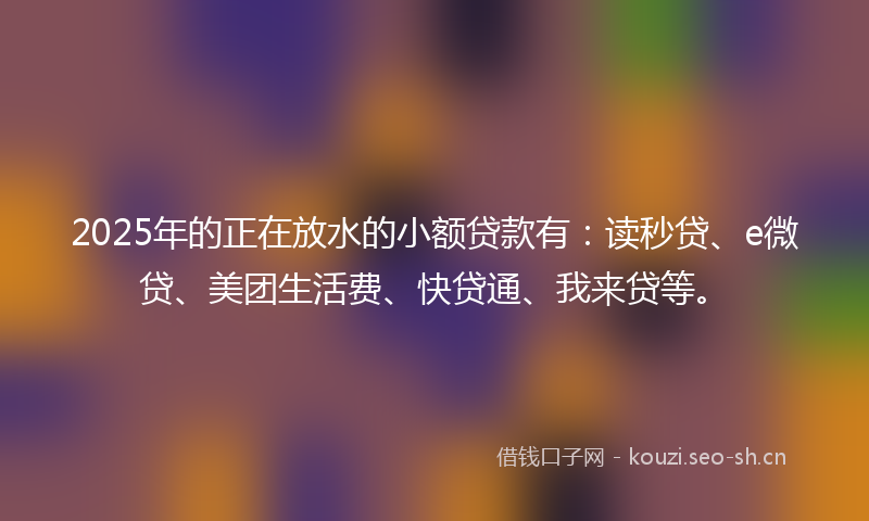 2025年的正在放水的小额贷款有：读秒贷、e微贷、美团生活费、快贷通、我来贷等。