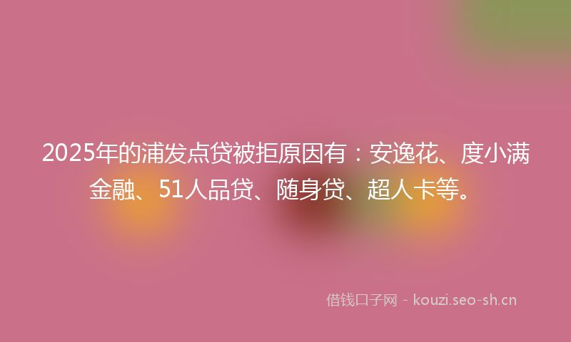 2025年的浦发点贷被拒原因有：安逸花、度小满金融、51人品贷、随身贷、超人卡等。