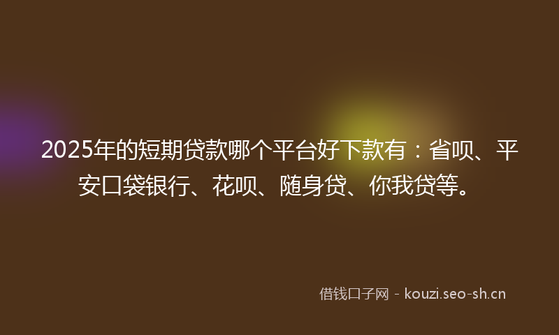 2025年的短期贷款哪个平台好下款有：省呗、平安口袋银行、花呗、随身贷、你我贷等。