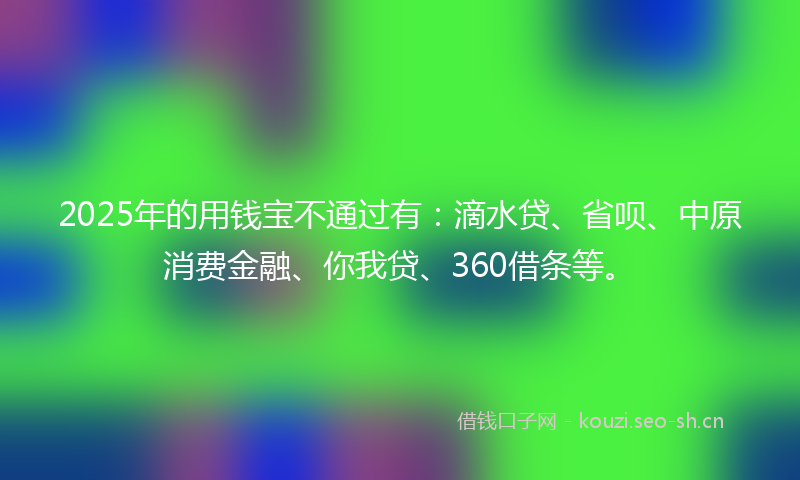 2025年的用钱宝不通过有:滴水贷、省呗、中原消费金融、你我贷、360借条等。